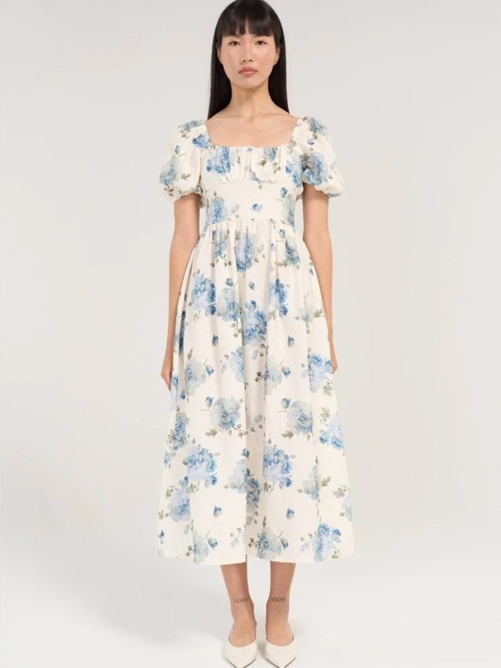 NWT FAITHFULL THE BRAND Faithfull Dalia Midi Dress Cecile Floral Blue 2